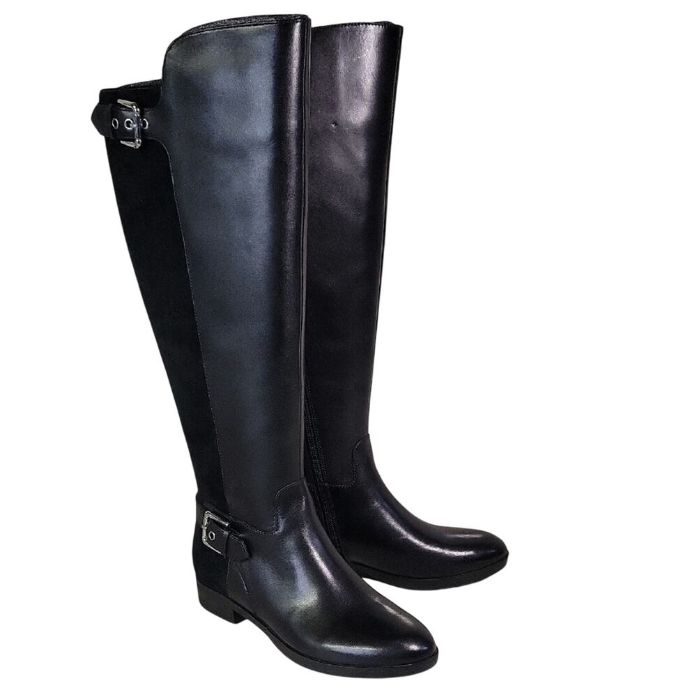 Marc Fisher Black Damsel Riding Leather Tall Boots Womens Size 5.5 NEW